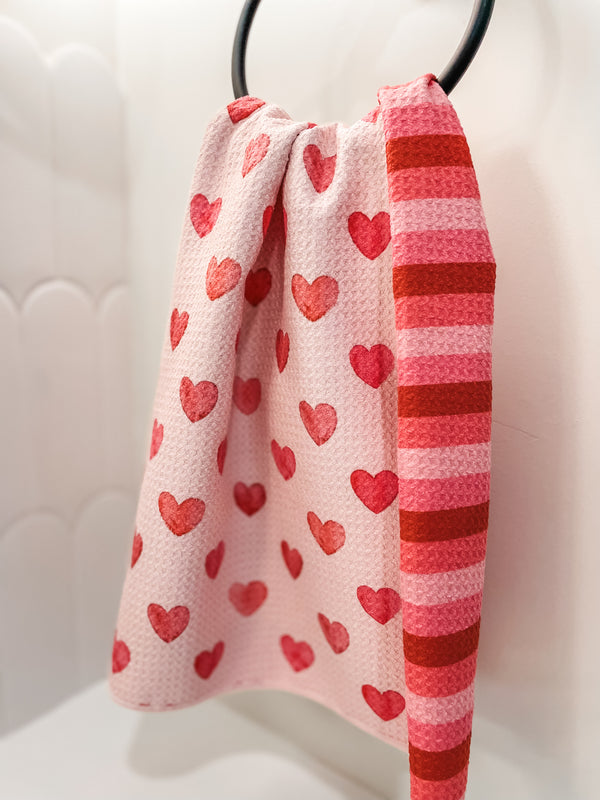 Senya Red Love Heart Hand Towel - Ultra Soft, 30x15 Inch, For Bathroom, Kitchen & Gym